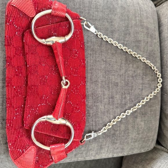 Gucci red Crystal GG beaded handbag with lizard skin and silver horsebit - Picture 3 of 11